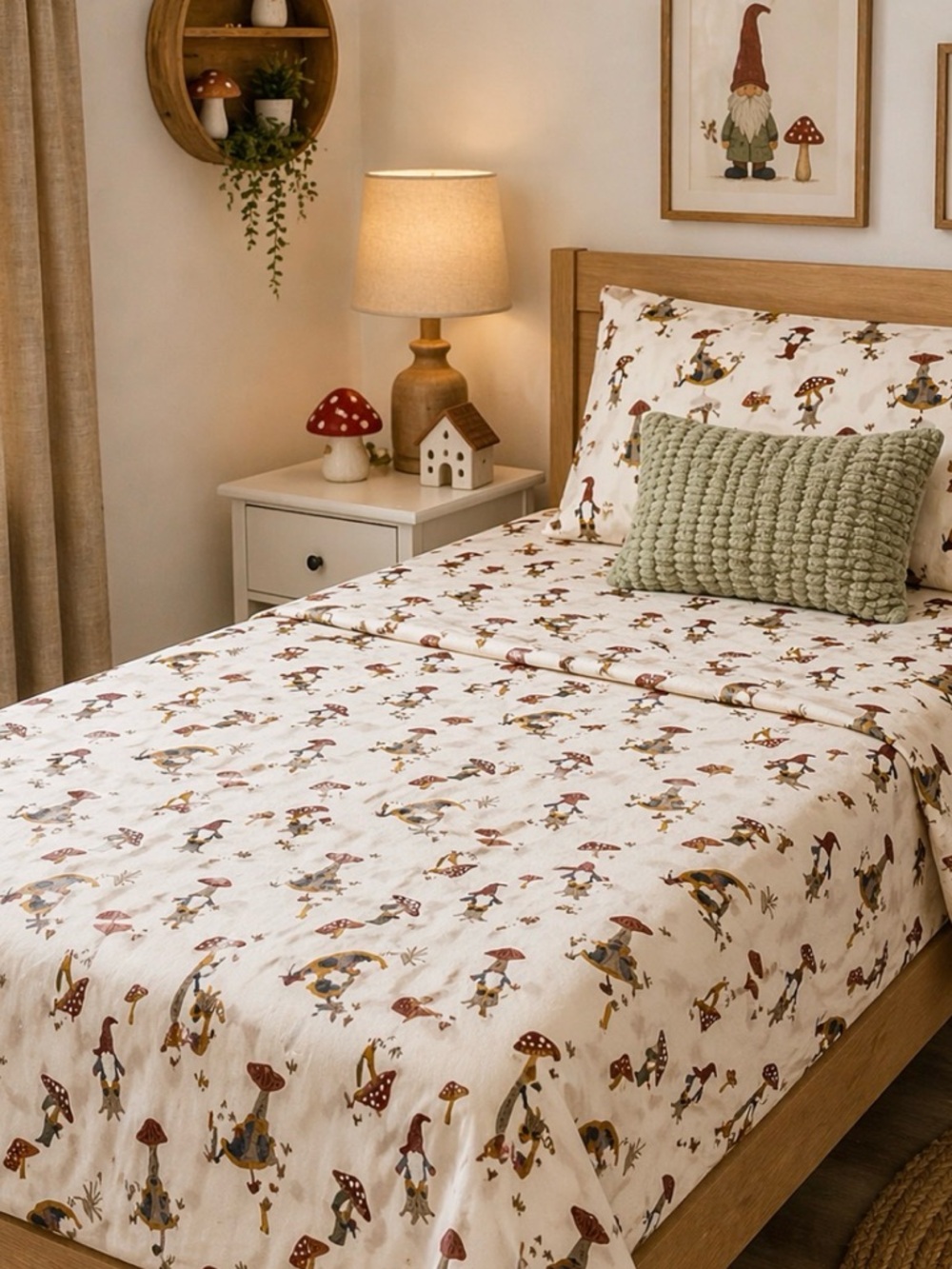 Cynthia Rowley Twin Sheet Set Gnome Mushroom Cottagecore NWT
